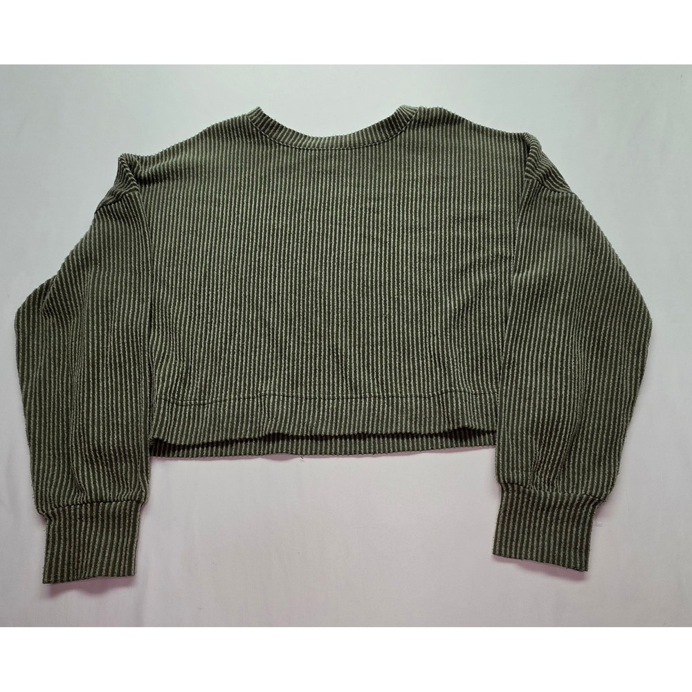 Discreet New York City Womens Small Olive Green Striped Cropped Ribbed Sweater